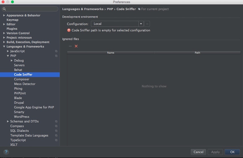 phpStorm Code Sniffer Setting