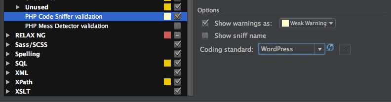 Choose WordPress under Coding Standards